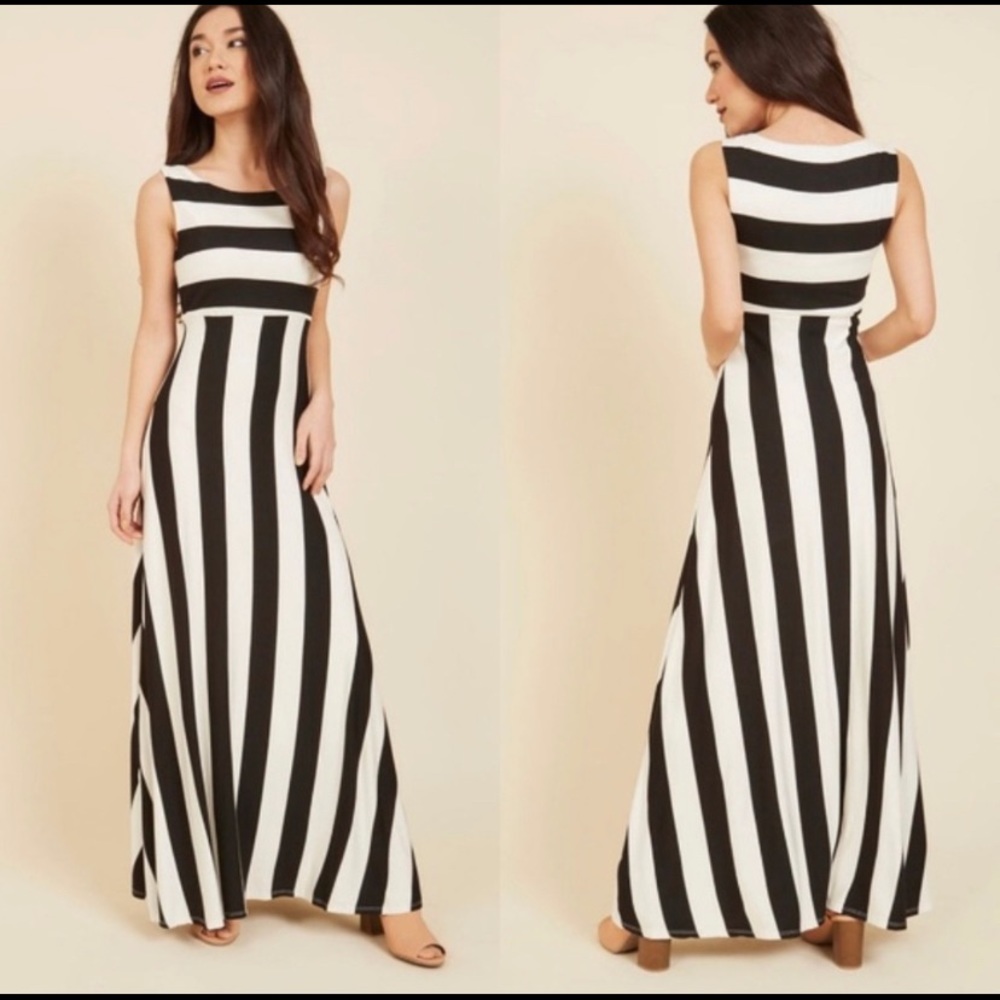 ModCloth Black and White Striped Maxi Dress